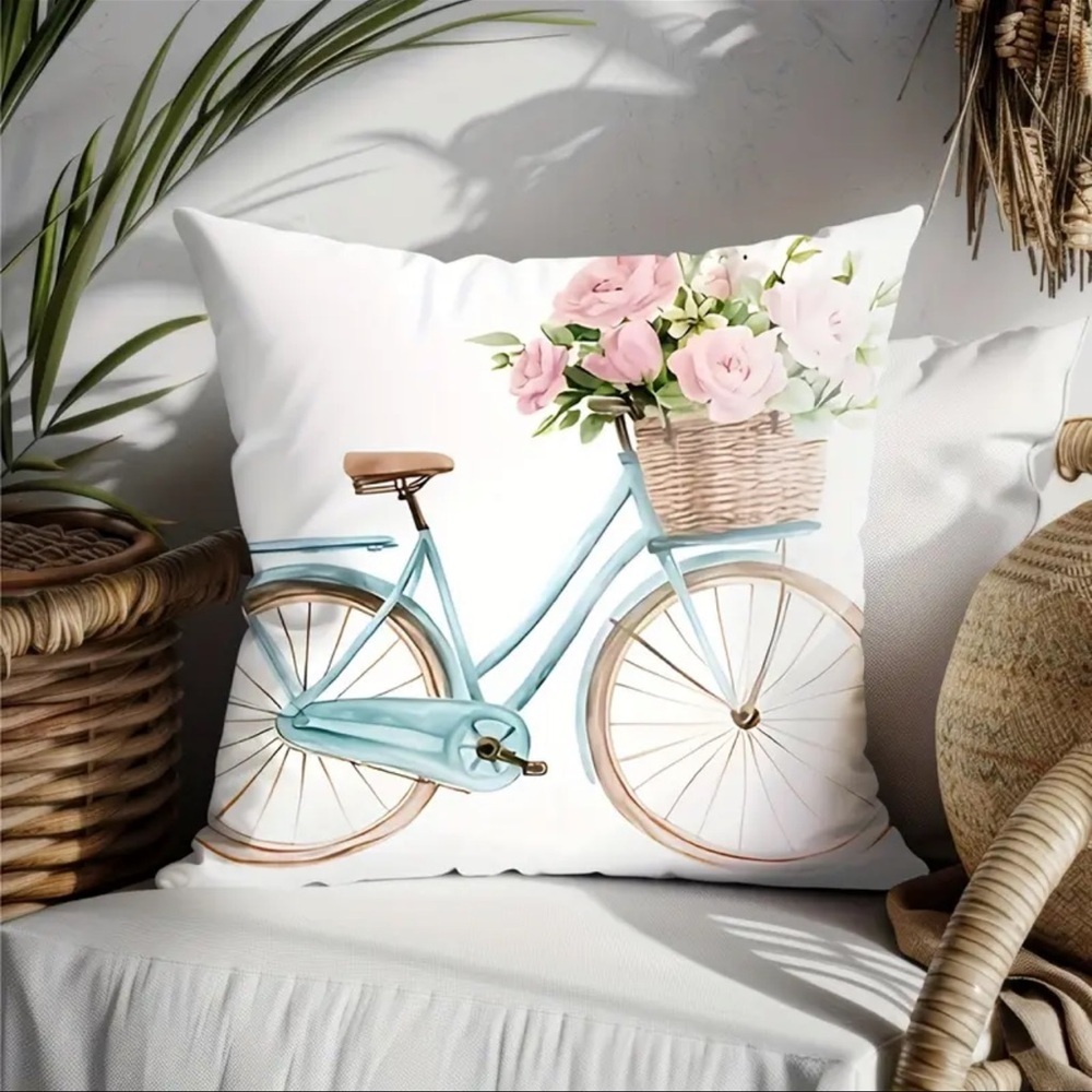 NEW: Floral Bicycle Decorative Pillow